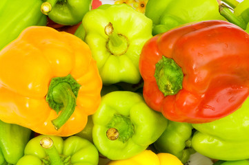 Colourful bell peppers arranged at the market stand