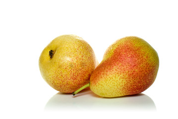Pair of spotty yellow-red pears isolated on the white background