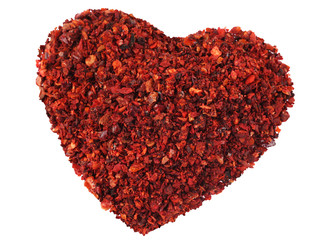 Fototapeta na wymiar Red chili pepper in heart pepper on white
