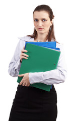Fototapeta premium Beautiful brunette businesswoman wearing a blue shirt