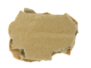 torn piece of corrugated fiberboard isolated