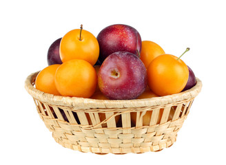 Plum fruit violet and yellow in basket