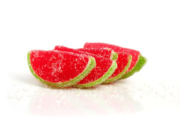 Slices of gummy watermelon candy fruit