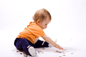 Baby play with coins
