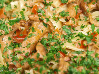 pasta mit pfifferlinge und kräutertomaten, gastronomie