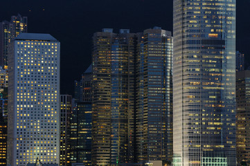 Fototapeta na wymiar Details of business buildings night scene in Hong Kong
