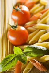 fresh basil pasta and tomato close up