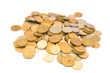 Many copper coins poured out on a plane