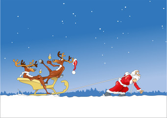 Weihnachtsmann zieht Rentiere Cartoon