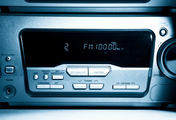 Modern radio front view. Blue tint.
