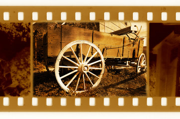 old 35mm frame photo with USA retro cart