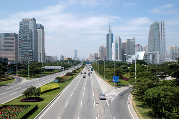 Fototapeta na wymiar Shenzhen city - main avenue and skyscrapers