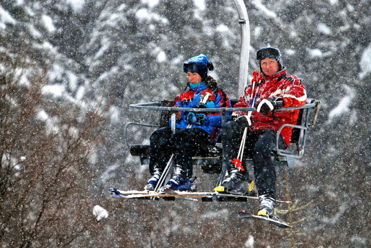 on a chair lift