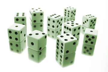 Dice in Green Tone on White Background