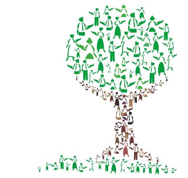 Illustration of a tree made of teachers