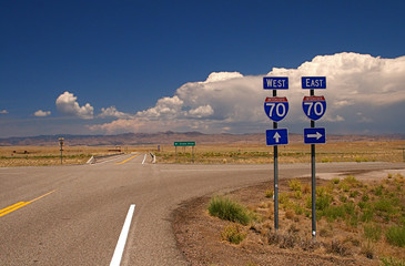 Highway directional signage on a remote stretch of interstate