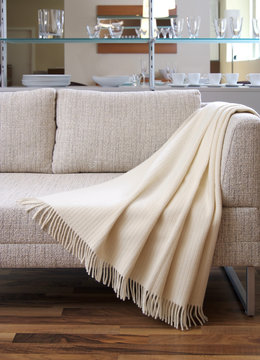 Blanket draped over a settee