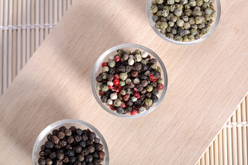 spice, green pepper, red pepper, white pepper.