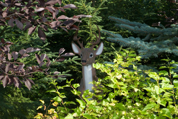 A hunters view of an artificial deer hiding in the bush