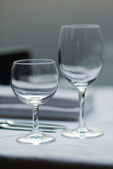 Cleaned white glasses on a table