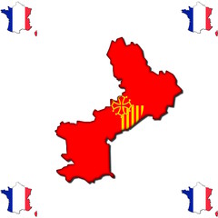 Laguedoc-Roussillon hinterlegt mit der Flagge