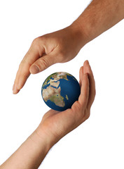 Planet the earth in human hands