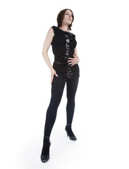 Young girl standing on white isolated background