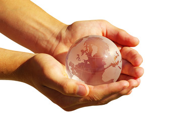 globe on the human hand