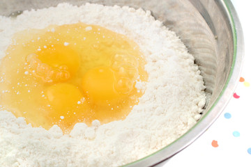 cake flour mix with three eggs in the middle