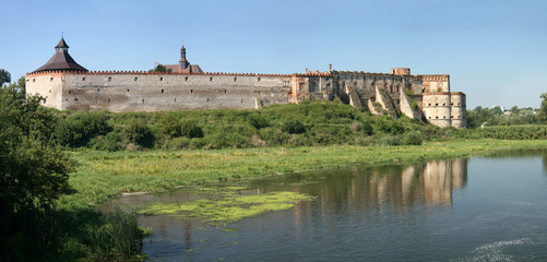Old fortress in Medzhibozh on river bank Southern Bug. Ukraine