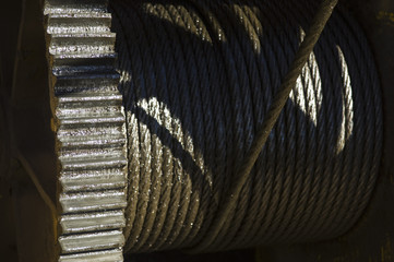 Detail of a heavy duty industrial winch reel