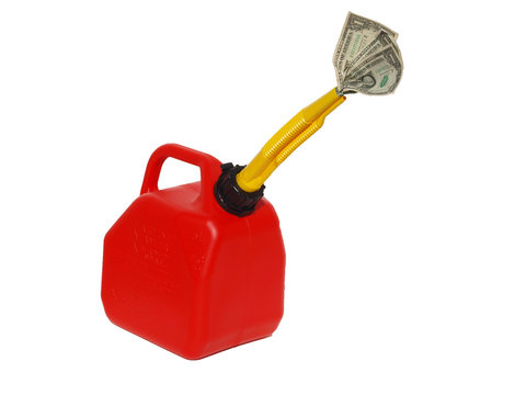 Red gas can with money