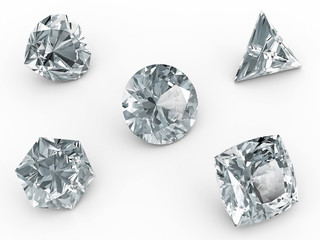 Various diamonds on white background