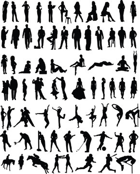 Plenty of different vector people silhouettes