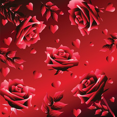 Background in dark red tones with roses and hearts