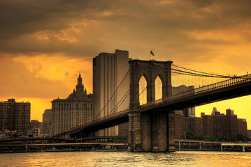 brooklyn bridge sunset - obrazy, fototapety, plakaty