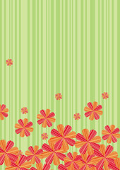 vector striped green background with orange flowers