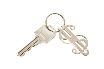 Key Ring with Dollar Symbol on White Background