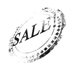 black stamp with sale written on it on a white background