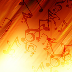 Abstract flowing fire background with musical notes
