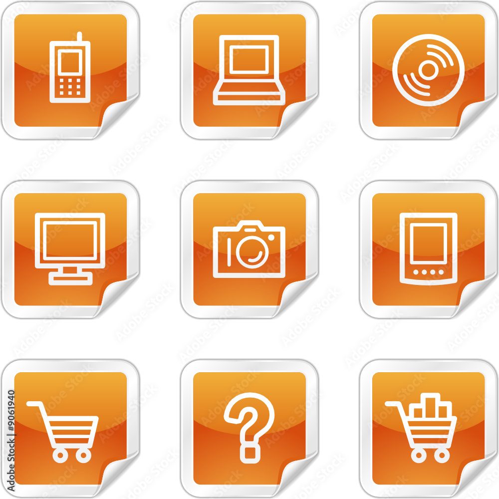 Sticker Electronics web icons, orange glossy sticker series