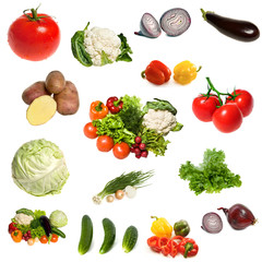 Large group of vegetables isolated on the white background