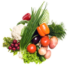 Different fresh tasty vegetables isolated on white