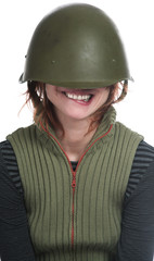 Young funny girl on white isolated background