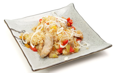 Plate of Rice, Pork and Vegetables