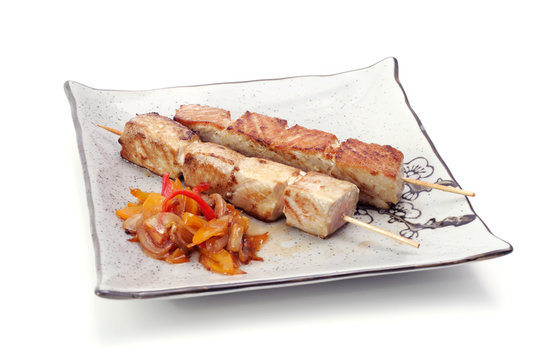 Japan Shish Kebab from Fish with Vegetables