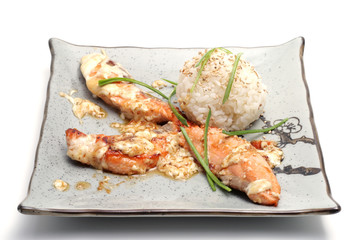 Rice Ball and Salmon on a Plate