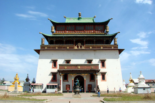 View of Gandan temple, famous landmark  in Ulan Bator (or Ulaanbaatar), Mongolia