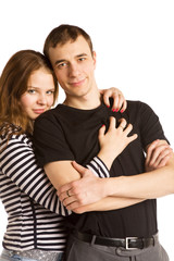 happiness young couple on a white background