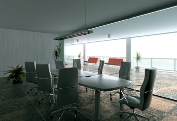 modern office hall interior (3D rendering)